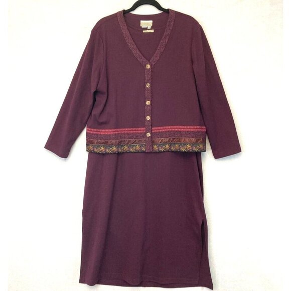 Coldwater Creek Maxi Dress & Cardigan Sweater Set PXL Burgundy Modest XL Petite - Picture 1 of 16